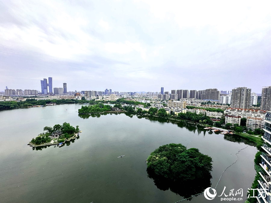 “生態(tài)鳥島”與現(xiàn)代化建筑呈現(xiàn)出和諧之美。人民網(wǎng)記者 馬曉波攝